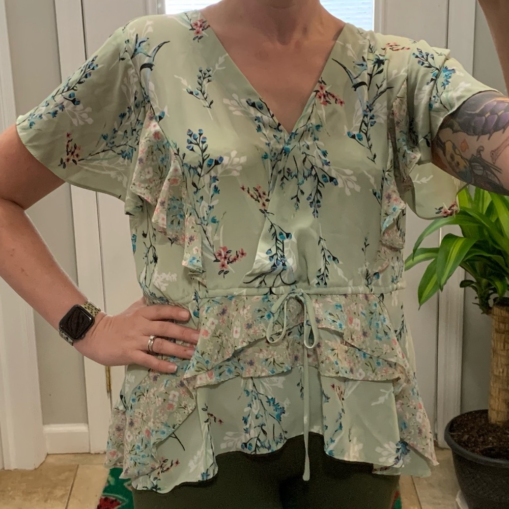 Soho Jeans NY&Co Mint Green Layered Floral Blouse
